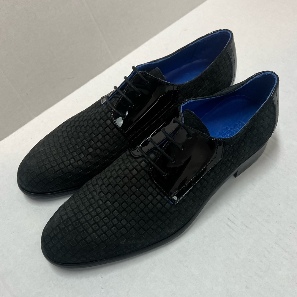 NEW Maceoo Paris Mens US 8 /UK 7 Black Square Leather Derby Brogue Patent Oxford